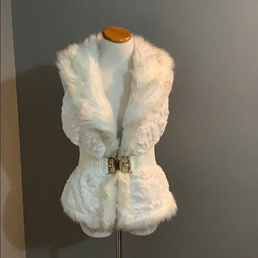 Off white faux fur vest